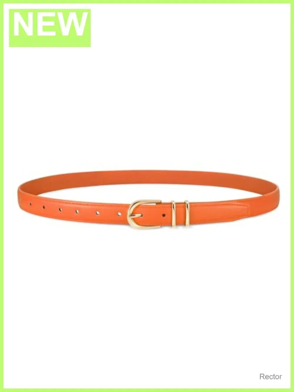 Women's Faux Leather Skinny Belt with Gold Single Prong Buckle